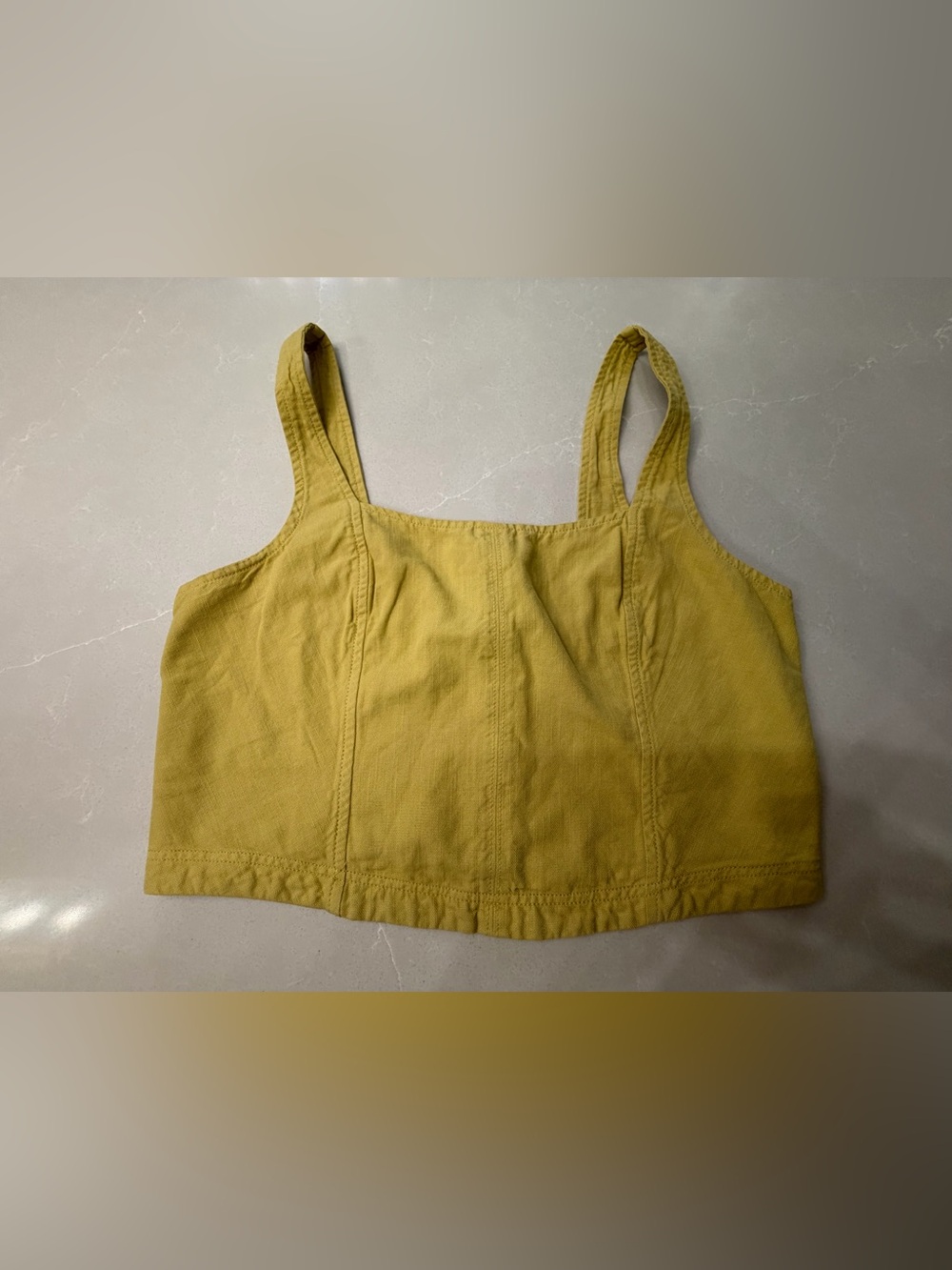 Anthropologie Pilcro Linen Blend Mustard Yellow Bustier Cropped Tank, L